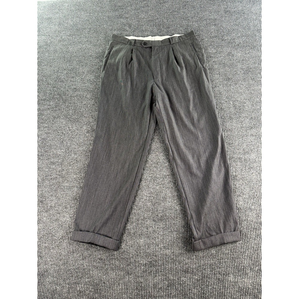 Hugo Boss Pants Men 38x32 Gray Wool Striped Pleated Wide Sokrates Sigma